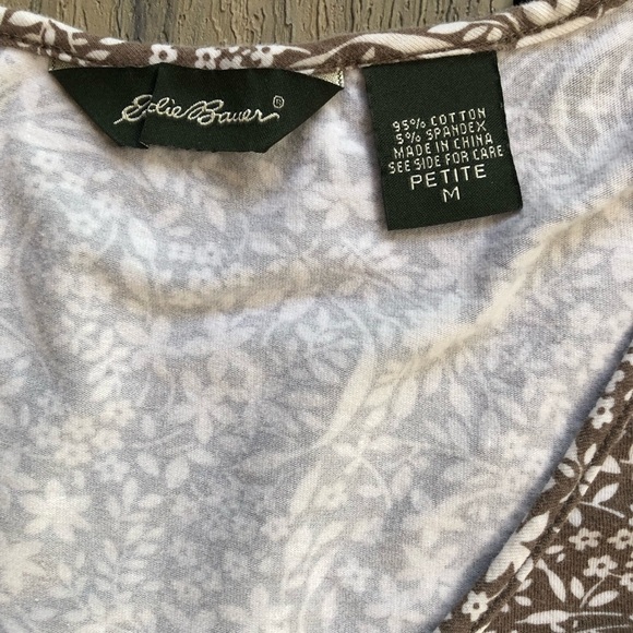 Eddie Bauer Brown & White Cotton Blend Floral Midi Dress Size M Petite - Picture 8 of 9